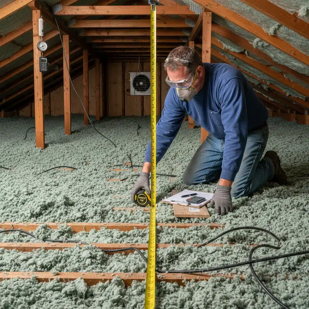 Blown-in cellulose insulation in an attic for improved R-value
