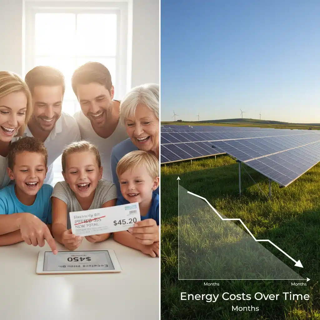 Family happy with reduced electricity bill from community solar and a large solar farm