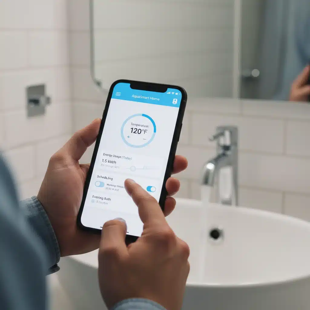 Person controlling smart water heater settings via a mobile application
